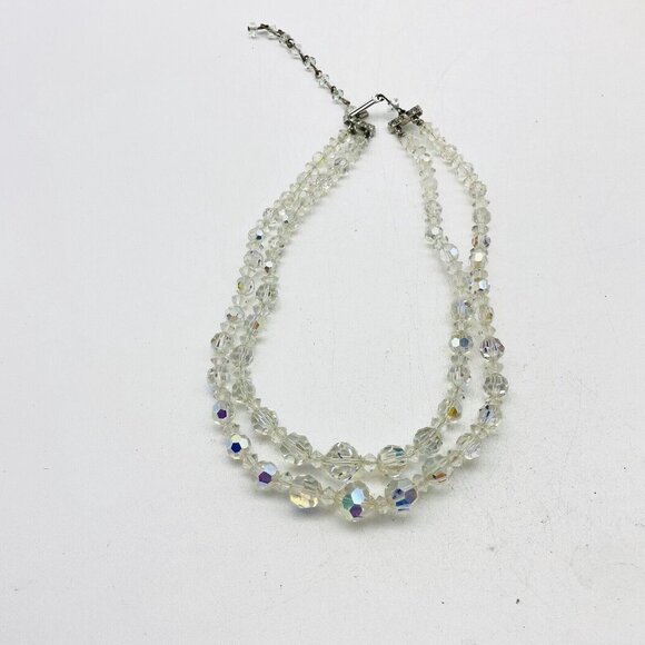 Vintage Double Strand Aurora Borealis Necklace Silver Tone Bling Sparkle READ - Picture 4 of 9